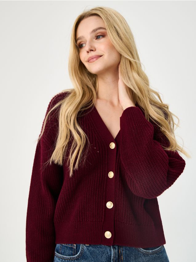 Sinsay - Kardigán s ozdobnými gombíkmi - burgundská červená