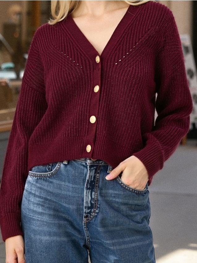 Sinsay - Kardigán s ozdobnými gombíkmi - burgundská červená