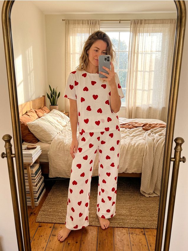 Sinsay - Pijama din două piese, cu inimioare - alb