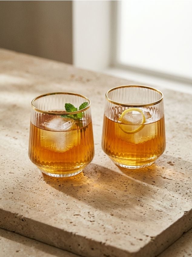 Sinsay - Pahare cu striații și margine aurie 2 pack - auriu