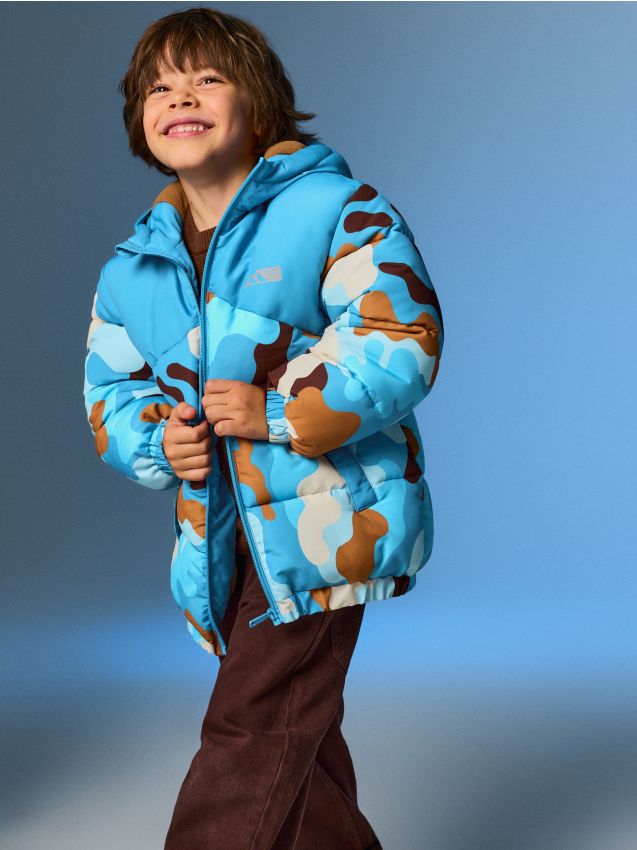 Sinsay - Geacă de iarnă cu glugă și căptușeală din fleece - multicolor