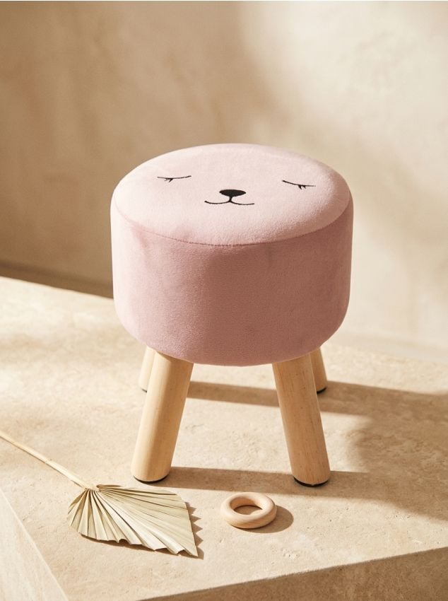 Sinsay - Puf din catifea cu broderie - roz-pastel