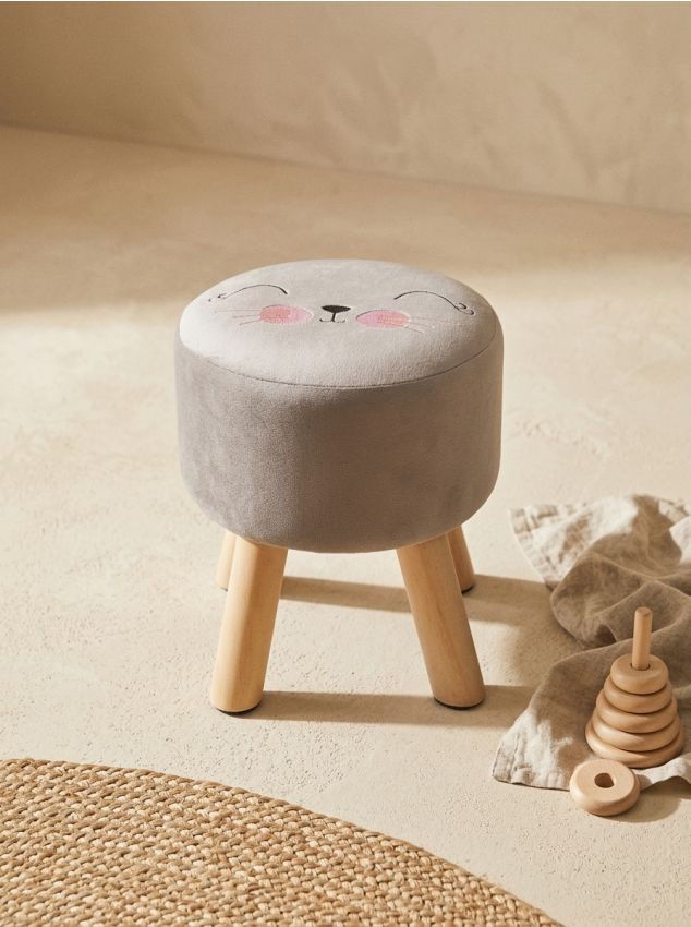 Sinsay - Puf din catifea cu broderie - gri deschis