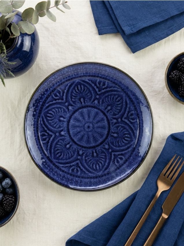 Sinsay - Farfurie ceramică cu model în relief - albastru