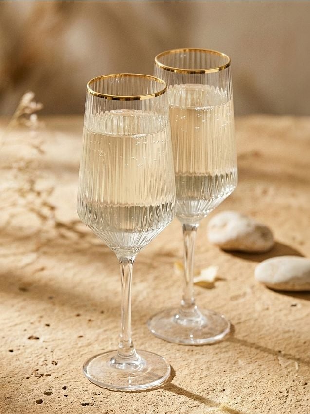 Sinsay - Pahare de vin cu striații și margine aurie 2 pack - auriu