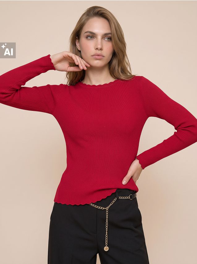 Sinsay - Pulover cu model în dungi și viscoză - roșu