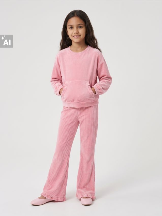 Sinsay - Set: hanorac și pantaloni din velur - roz-pudră