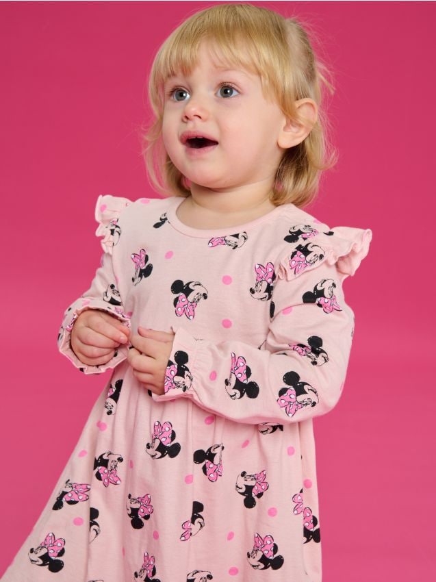 Sinsay - Rochie din bumbac cu volane Minnie Mouse - roz-trandafiriu