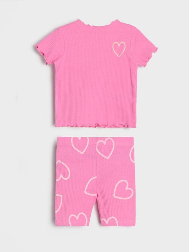 Sinsay - Set din tricot ribbed cu imprimeu în formă de inimioare - roz