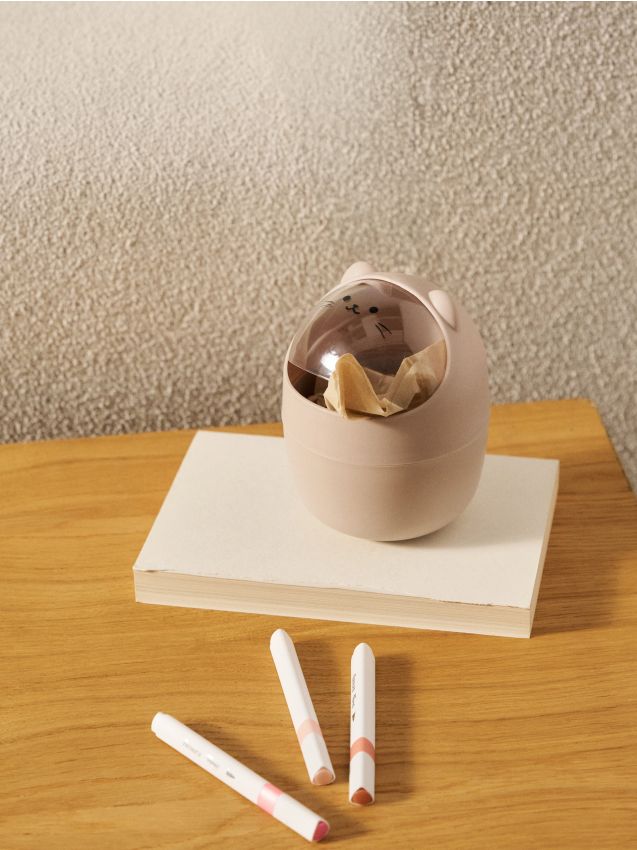 Sinsay - Coș de gunoi cu capac cu motiv de pisică - bej