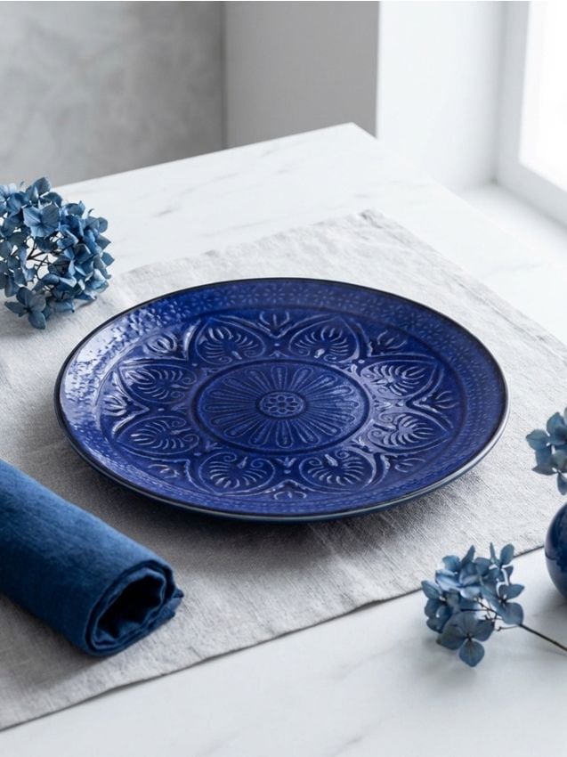 Sinsay - Farfurie ceramică cu model în relief - albastru