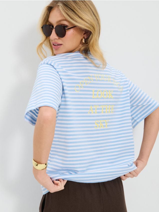 Sinsay - Tricou din bumbac în dungi - albastru-violet