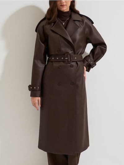 Trench kaput od imitacije kože s pojasom