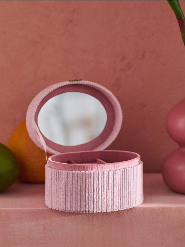 Sinsay - Organizer pentru bijuterii din catifea reiată cu oglindă - roz-pastel