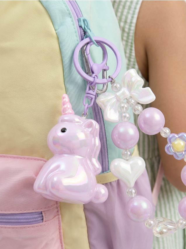 Portachiavi unicorno con ciondoli decorativi - multicolor