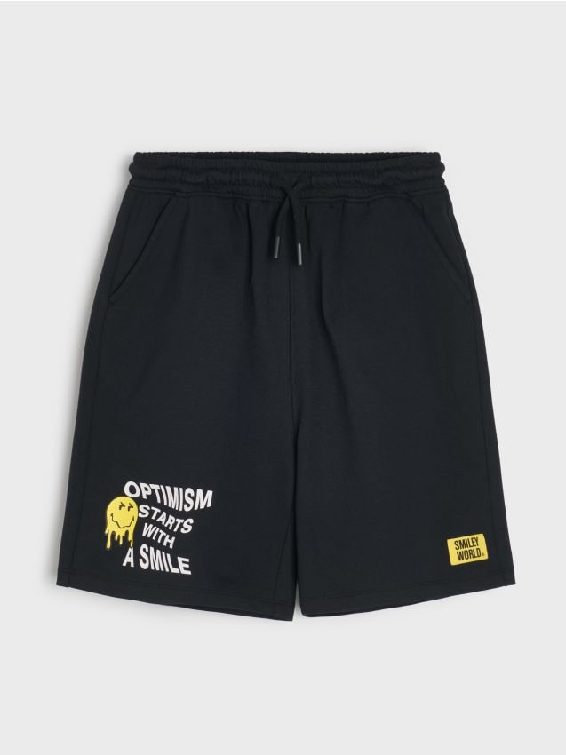 Sinsay - Pantaloni scurți lejeri cu bumbac Smiley World - negru