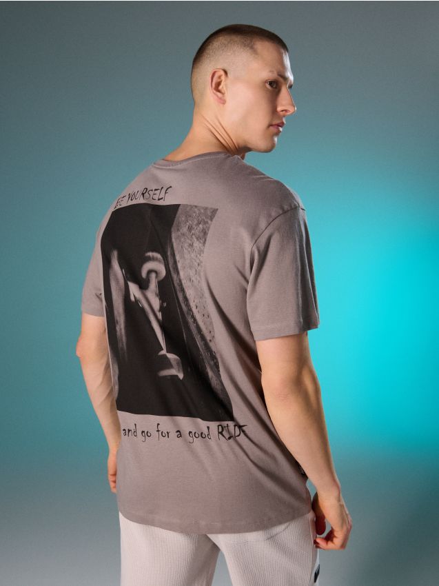 Sinsay - Tricou din bumbac cu imprimeu pe spate - gri-neutru