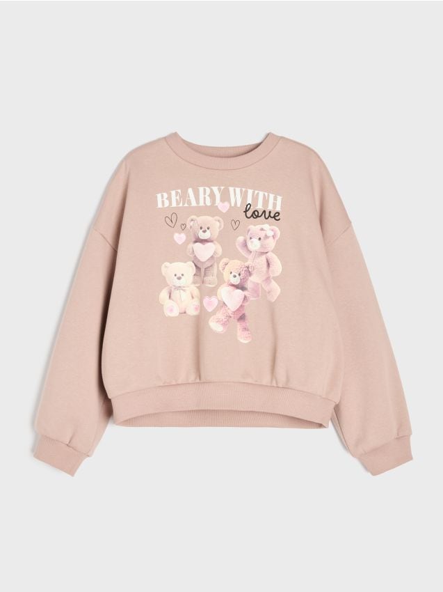 Sinsay - Bluză crewneck cu imprimeu cu ursuleți - mov