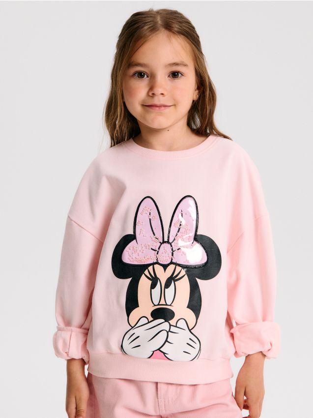 Sinsay - Bluza cu fundă decorativă Minnie Mouse - roz-pastel