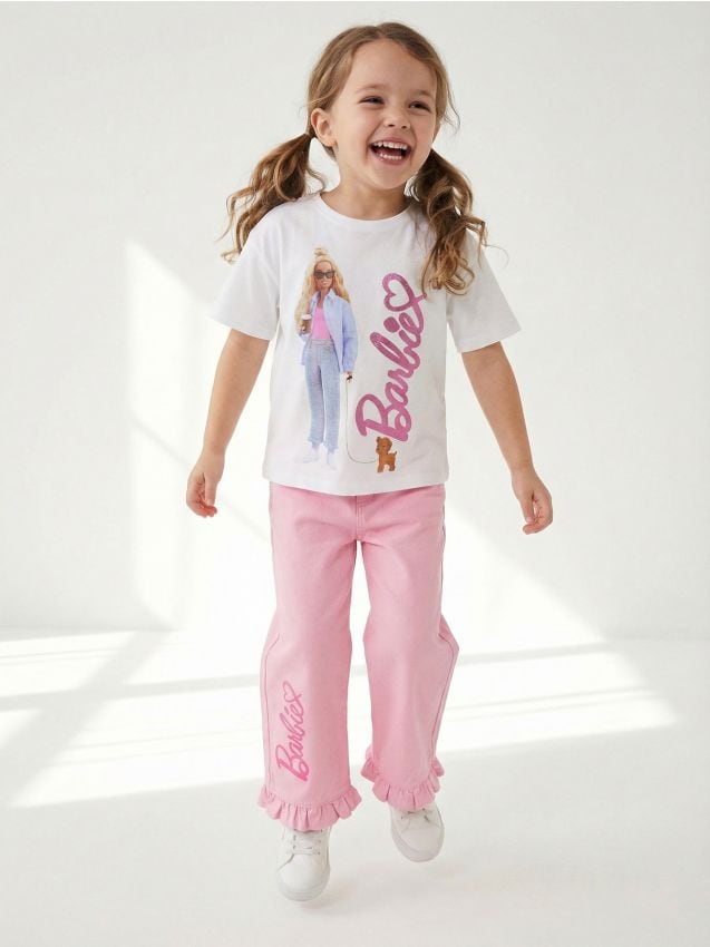 Sinsay - Tricou din bumbac cu imprimeu Barbie - alb