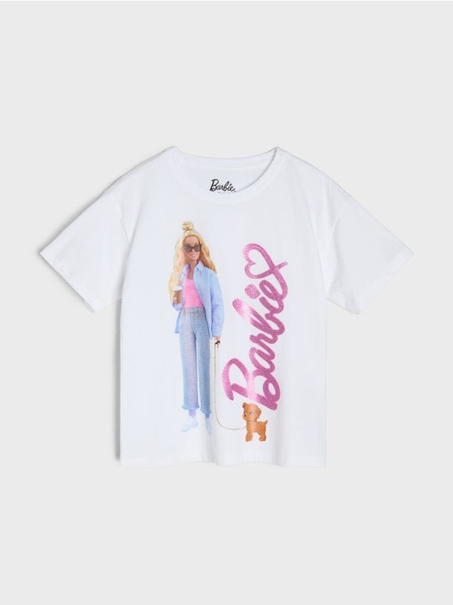 Sinsay - Tricou din bumbac cu imprimeu Barbie - alb