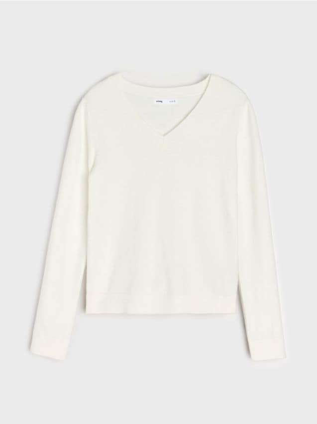 Sinsay - Sveter s véčkovým výstrihom - krémová