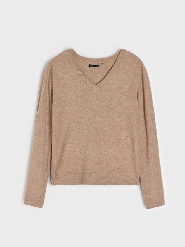 Sinsay - Sveter s véčkovým výstrihom - kávová
