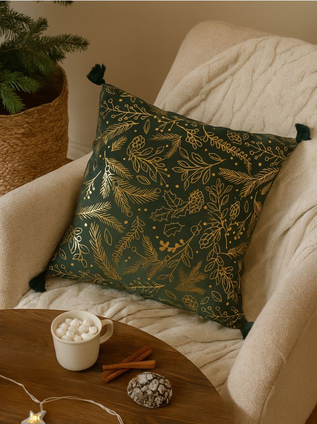 Sinsay - Pernă decorativă de Crăciun cu model vegetal auriu - multicolor
