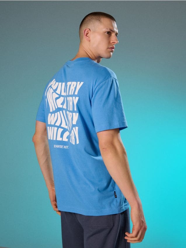 Sinsay - Tricou din bumbac cu inscripție - albastru