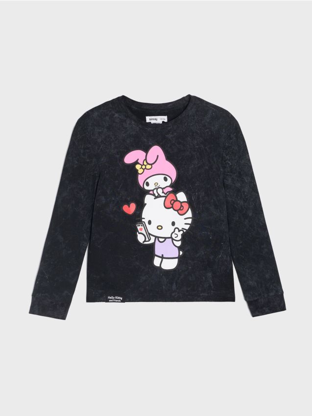 Sinsay - Tričko s krátkymi rukávmi a potlačou Hello Kitty - čierna