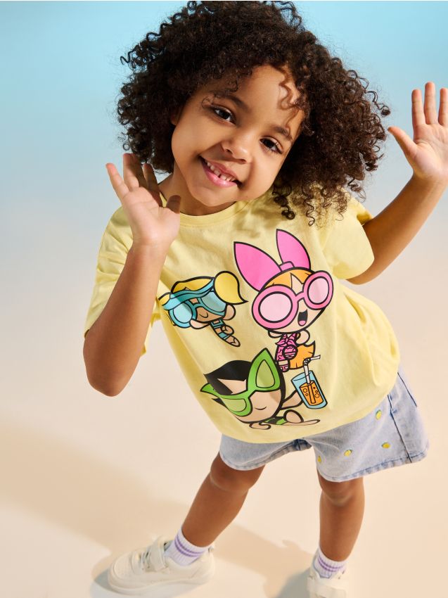 Sinsay - Tricou din bumbac cu imprimeu The Powepuff Girls - galben-deschis