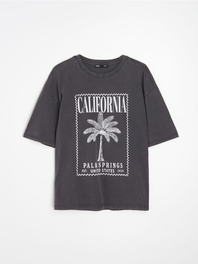 Sinsay - Tricou din bumbac cu imprimeu de vacanță - gri-închis
