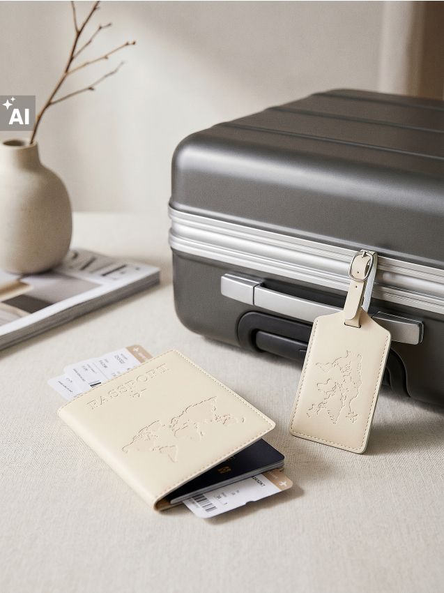 Sinsay - Suport pașaport și etichetă pentru bagaje 2 pack - nude
