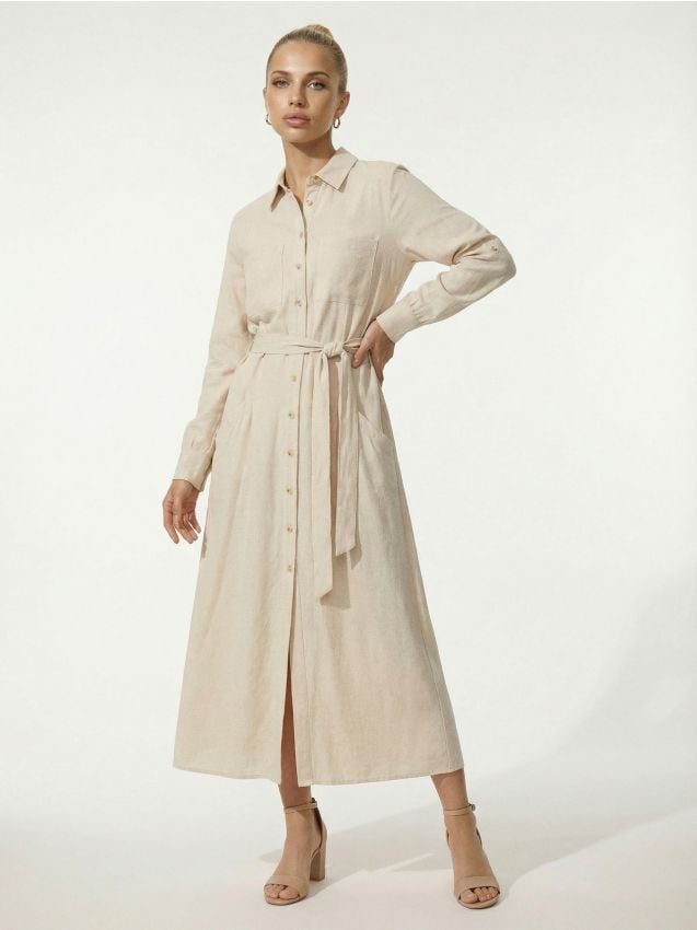 Sinsay - Rochie cămașă din viscoză cu amestec de in - nude