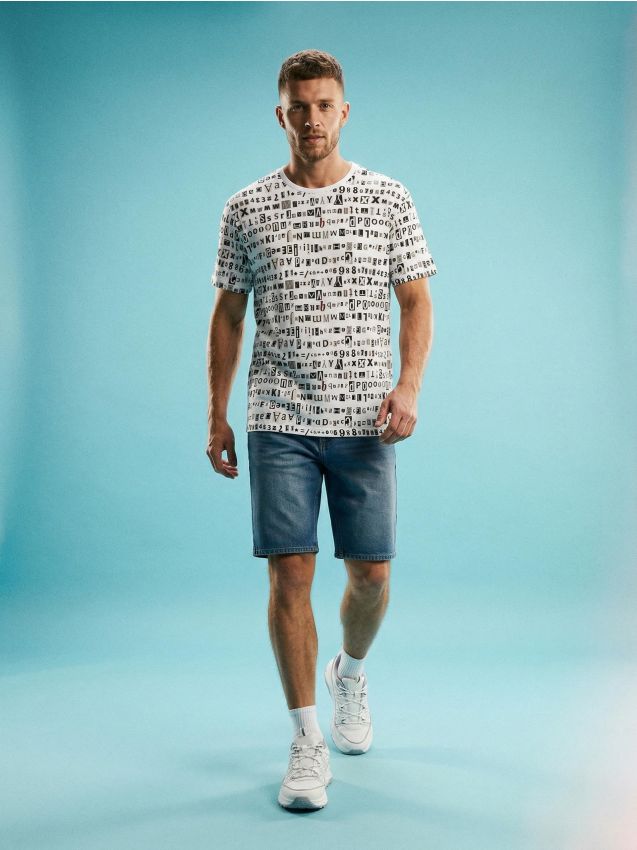 Sinsay - Tricou din bumbac cu model tipografic - alb