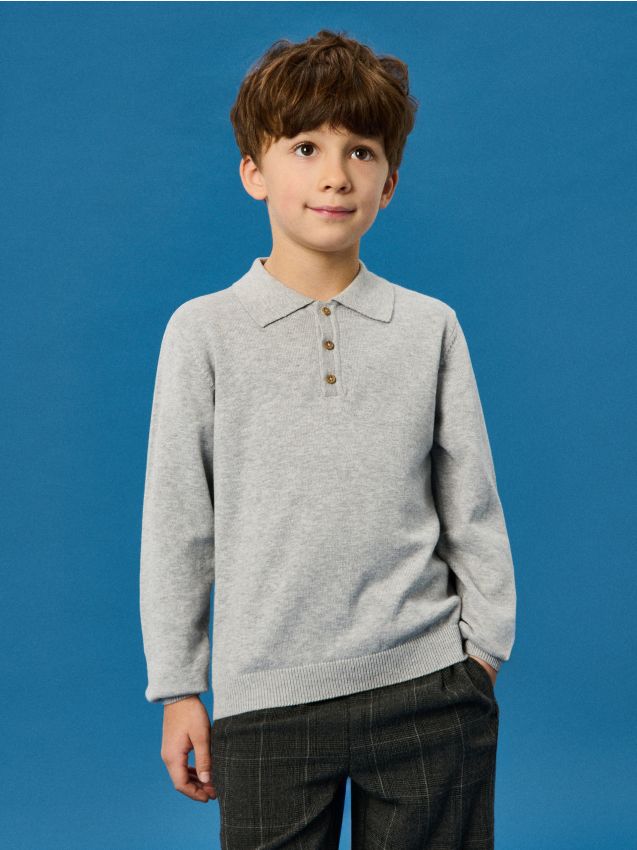 Sinsay - Pulover din bumbac cu guler polo - gri deschis