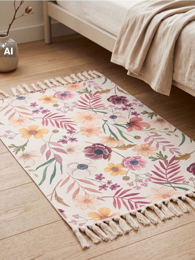 Sinsay - Covor cu model floral și franjuri - multicolor