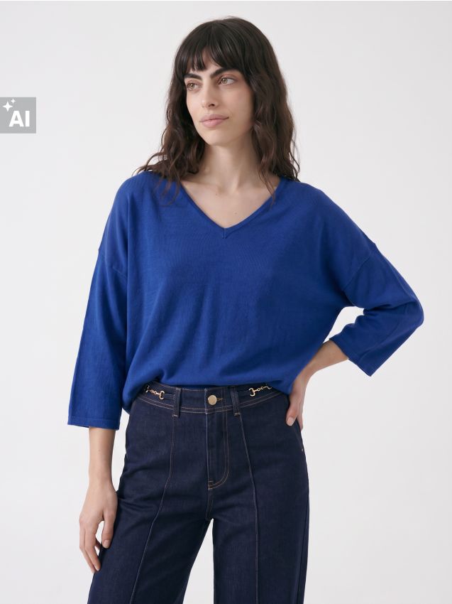 Sinsay - Pulover oversize cu mâneci kimono, cu amestec de lână - indigo