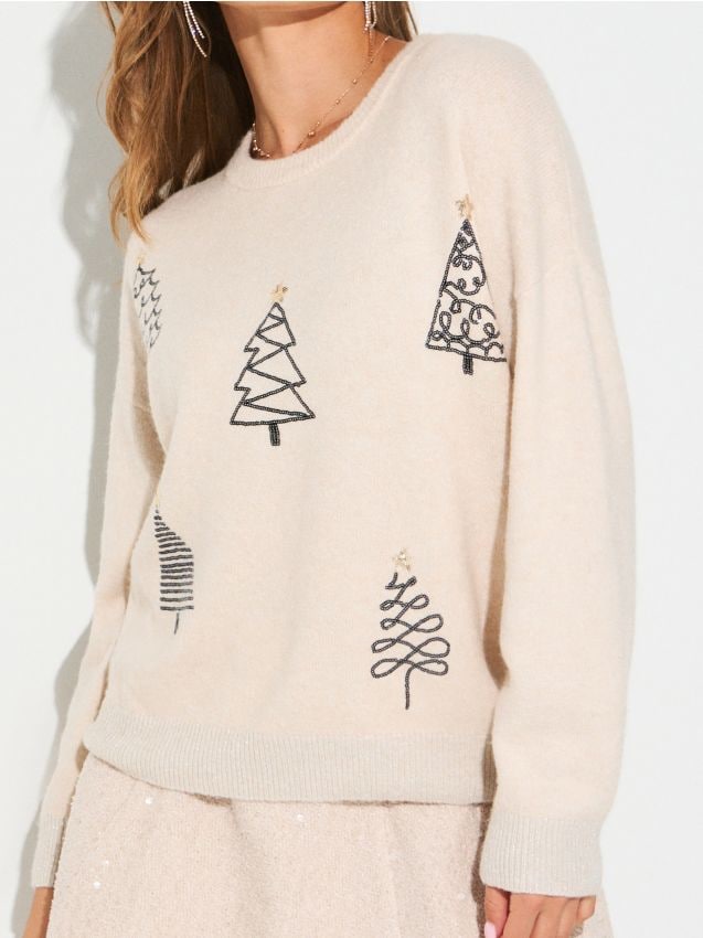 Sinsay - Pulover festiv cu brăduți decorați cu paiete - altele