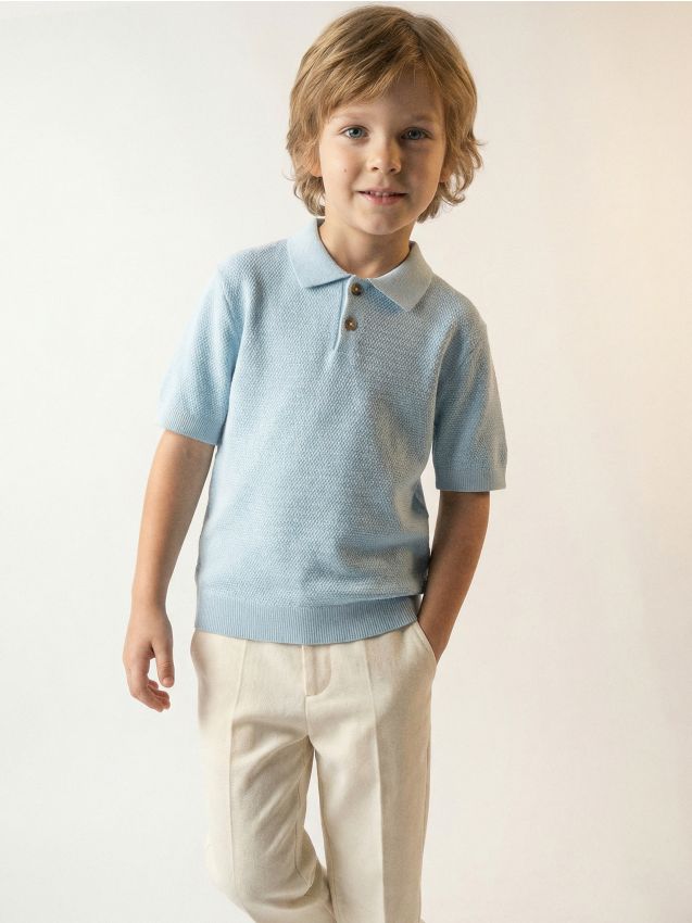 Sinsay - Polo din bumbac cu nasturi decorativi - albastru-pal