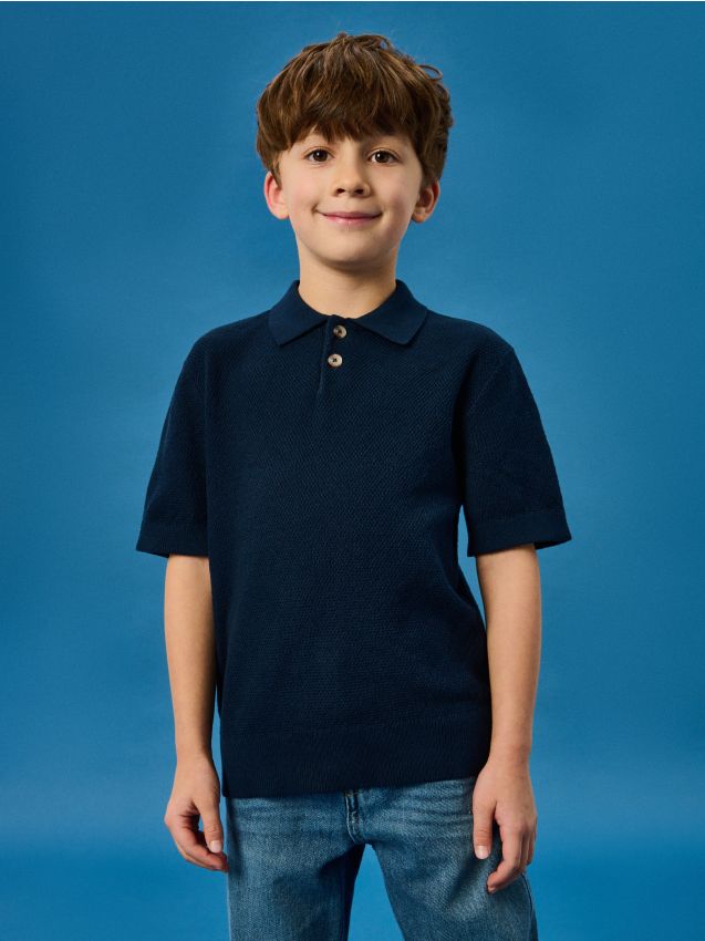 Sinsay - Polo din bumbac cu nasturi decorativi - bleumarin