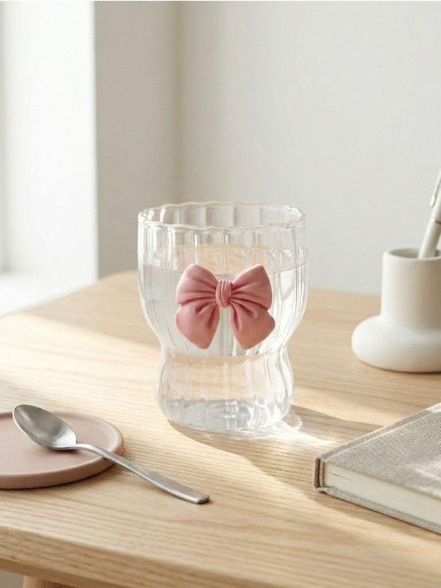 Sinsay - Pahare striate cu aplicație în formă de fundă 2 buc - roz-pastel