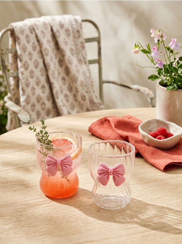 Sinsay - Pahare striate cu aplicație în formă de fundă 2 buc - roz-pastel