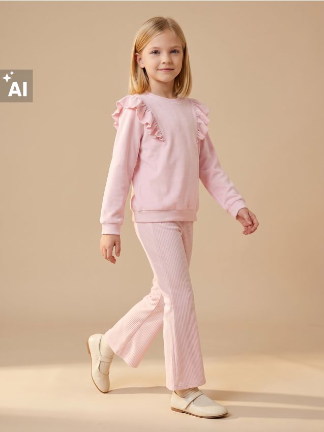 Sinsay - Set: hanorac și pantaloni din velur - roz-pastel