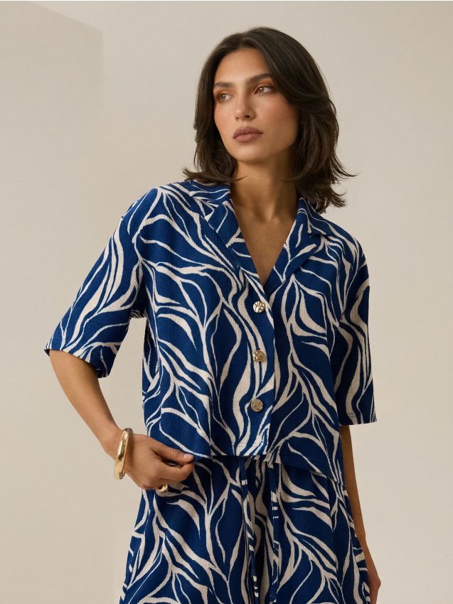 Sinsay - Cămașă cu mânecă scurtă cu model vegetal - multicolor