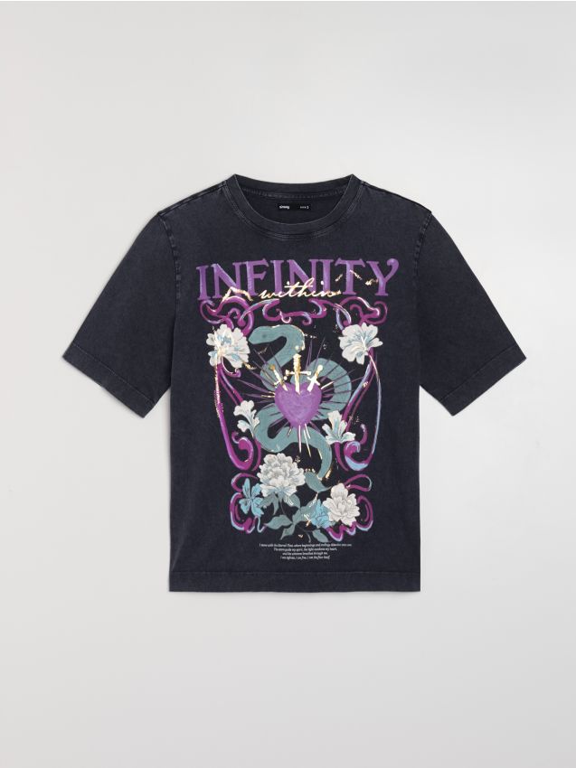 Sinsay - Tricou din bumbac cu imprimeu - bleumarin