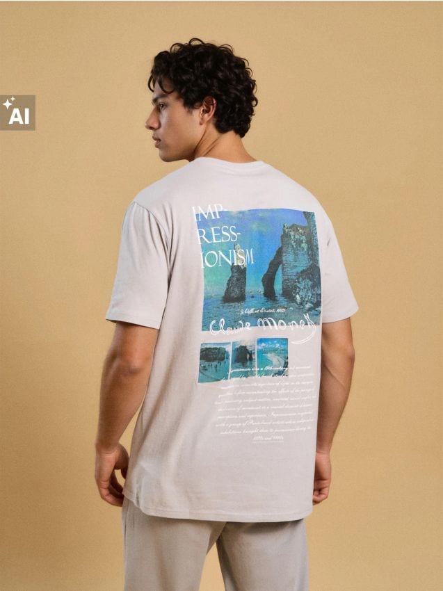 Sinsay - Tricou din bumbac cu inscripție Claude Monet - gri deschis