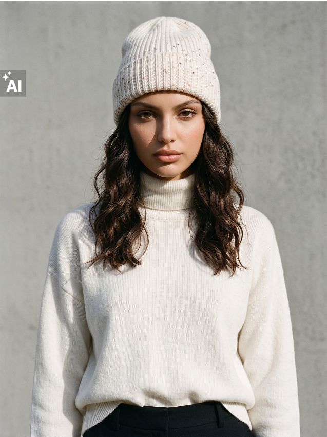 Sinsay - Căciulă din tricot striat - crem