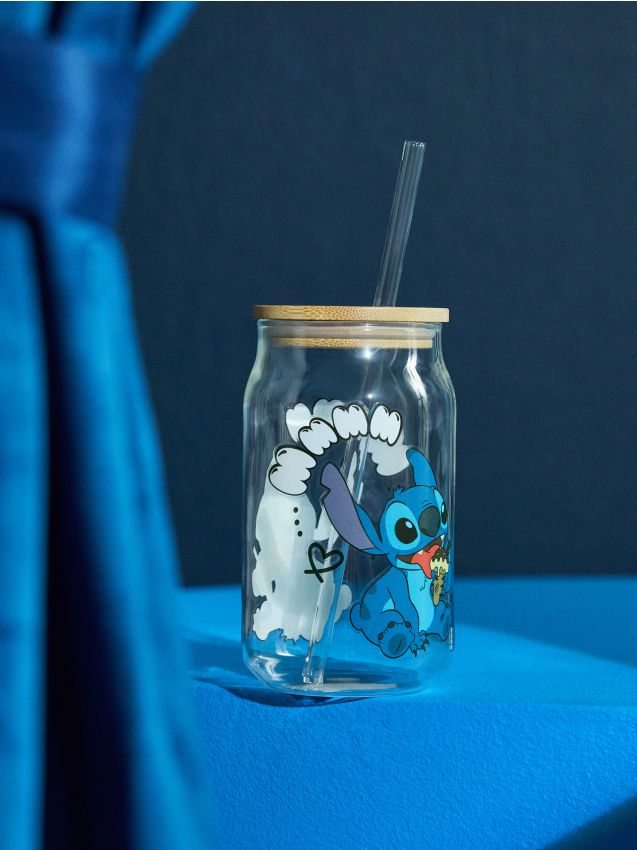 Sinsay - Cană din sticlă cu capac și pai Stitch - multicolor