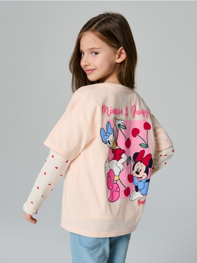 Sinsay - Tricou din bumbac cu imprimeu Minnie Mouse - roz-pastel